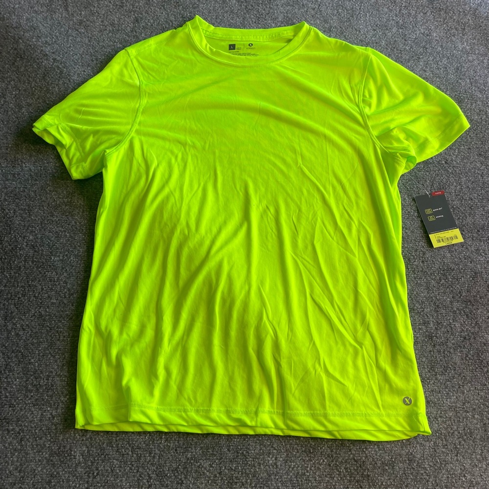 Xersion Mens Training Tee Shocking Lime Neon Green Short Sleeve Shirt Large NEW